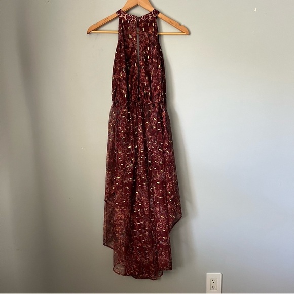 Free People Ria Wine Red & Gold Sleeveless Sheer Embroidered Maxi Top Size XS - Picture 13 of 16